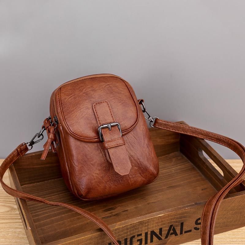 Casual soft leather solid color large capacity shoulder bag