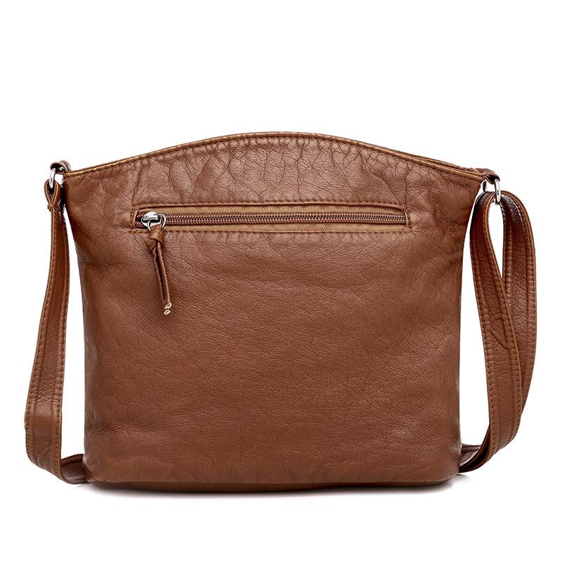 Casual soft leather solid color large capacity shoulder bag