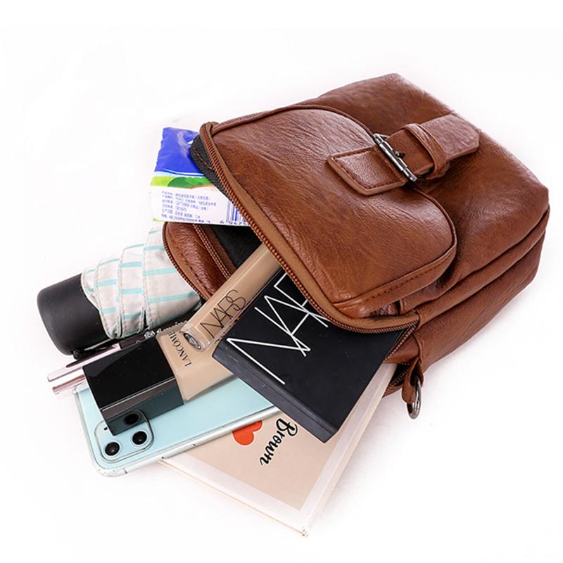 Casual soft leather solid color large capacity shoulder bag