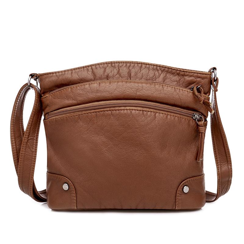 Casual soft leather solid color large capacity shoulder bag