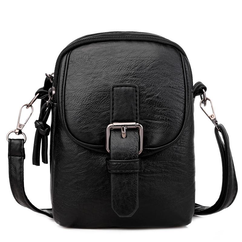 Casual soft leather solid color large capacity shoulder bag