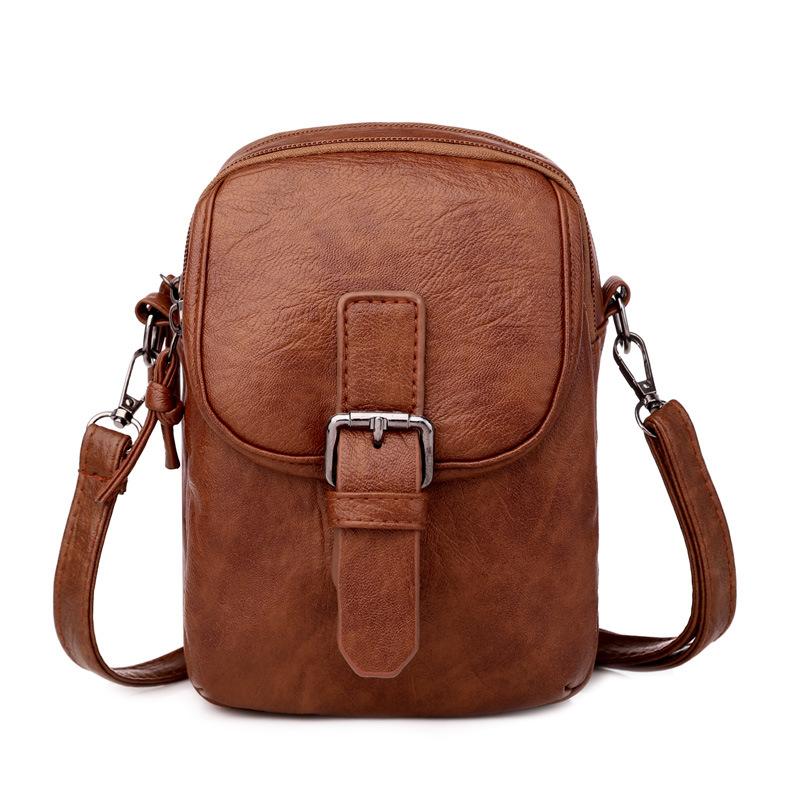 Casual soft leather solid color large capacity shoulder bag