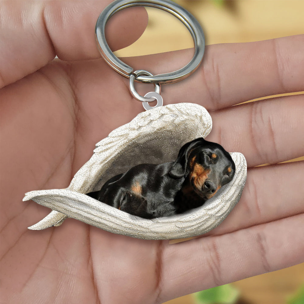 Black and tan dachshund Sleeping Angel Acrylic Keychain