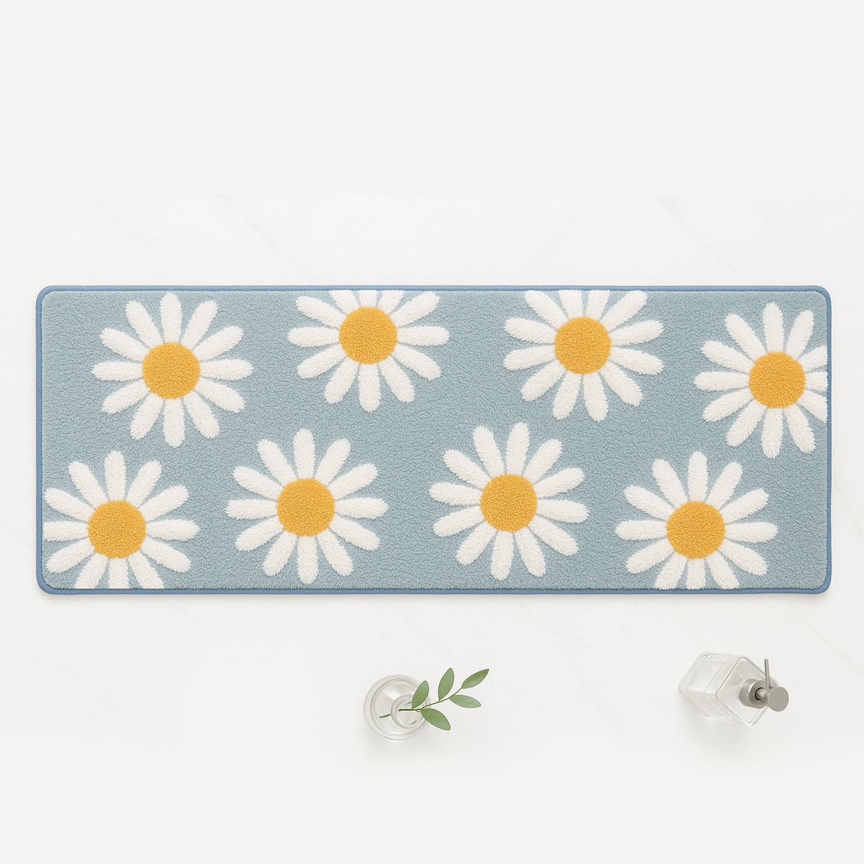Feblilac Long Daisy Bath Mat – Soft Non-Slip Floral Runner Rug for Bathroom & Kitchen