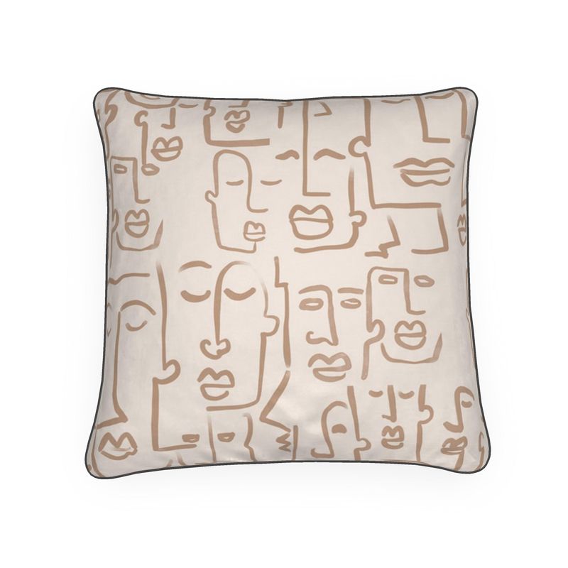 Abstract Faces Beige Velvet Cushion