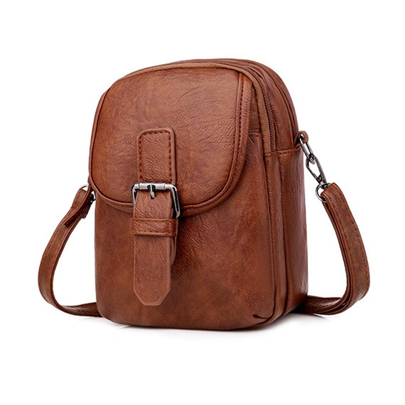 Casual soft leather solid color large capacity shoulder bag