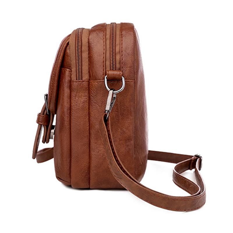 Casual soft leather solid color large capacity shoulder bag