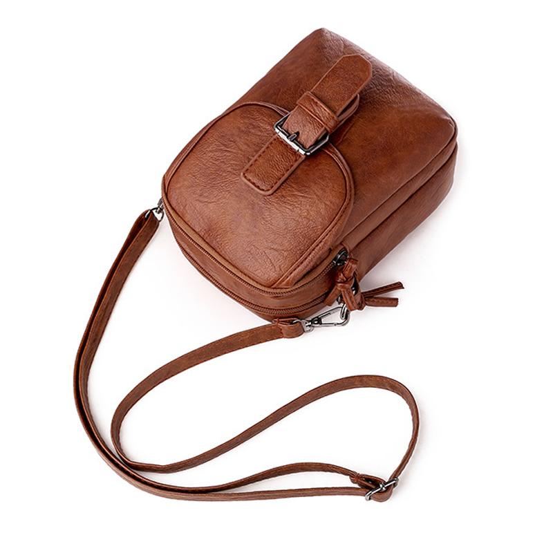 Casual soft leather solid color large capacity shoulder bag