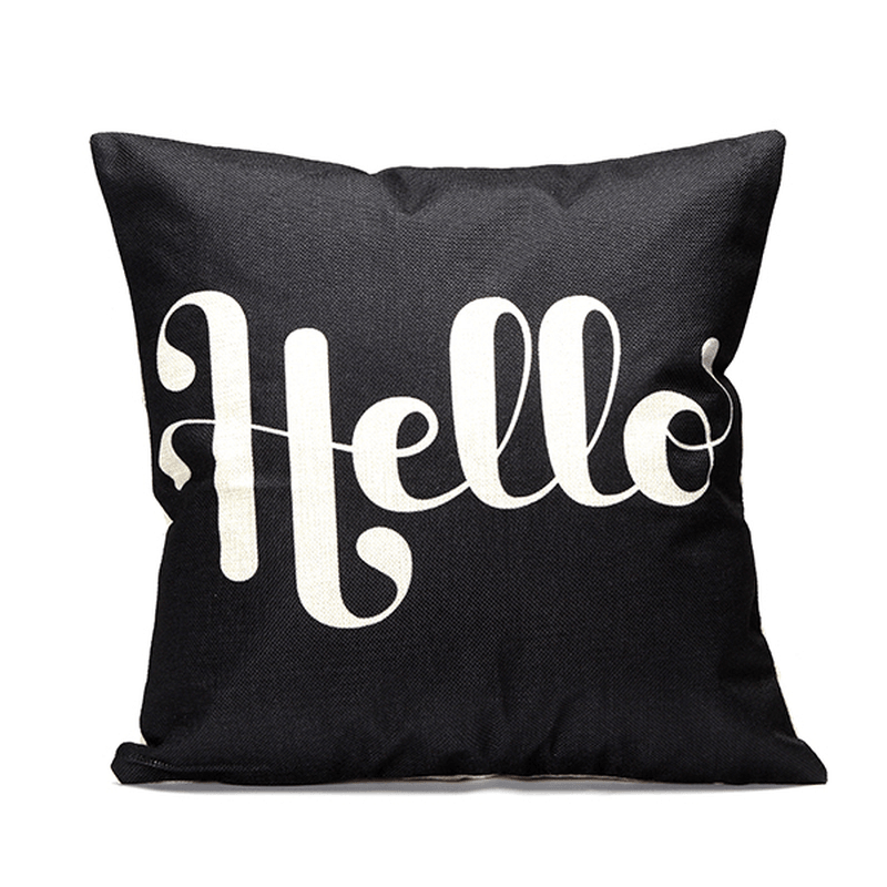 43X43Cm Black English Letter Fashion Cotton Linen Pillow Case Home Sofa Seat Bed Car Cushion Decor
