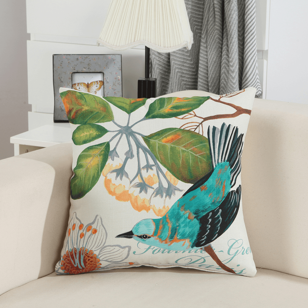 Cotton Linen Colorful Painting Birds Cushion Cover Car Decorative Throw Pillow Case