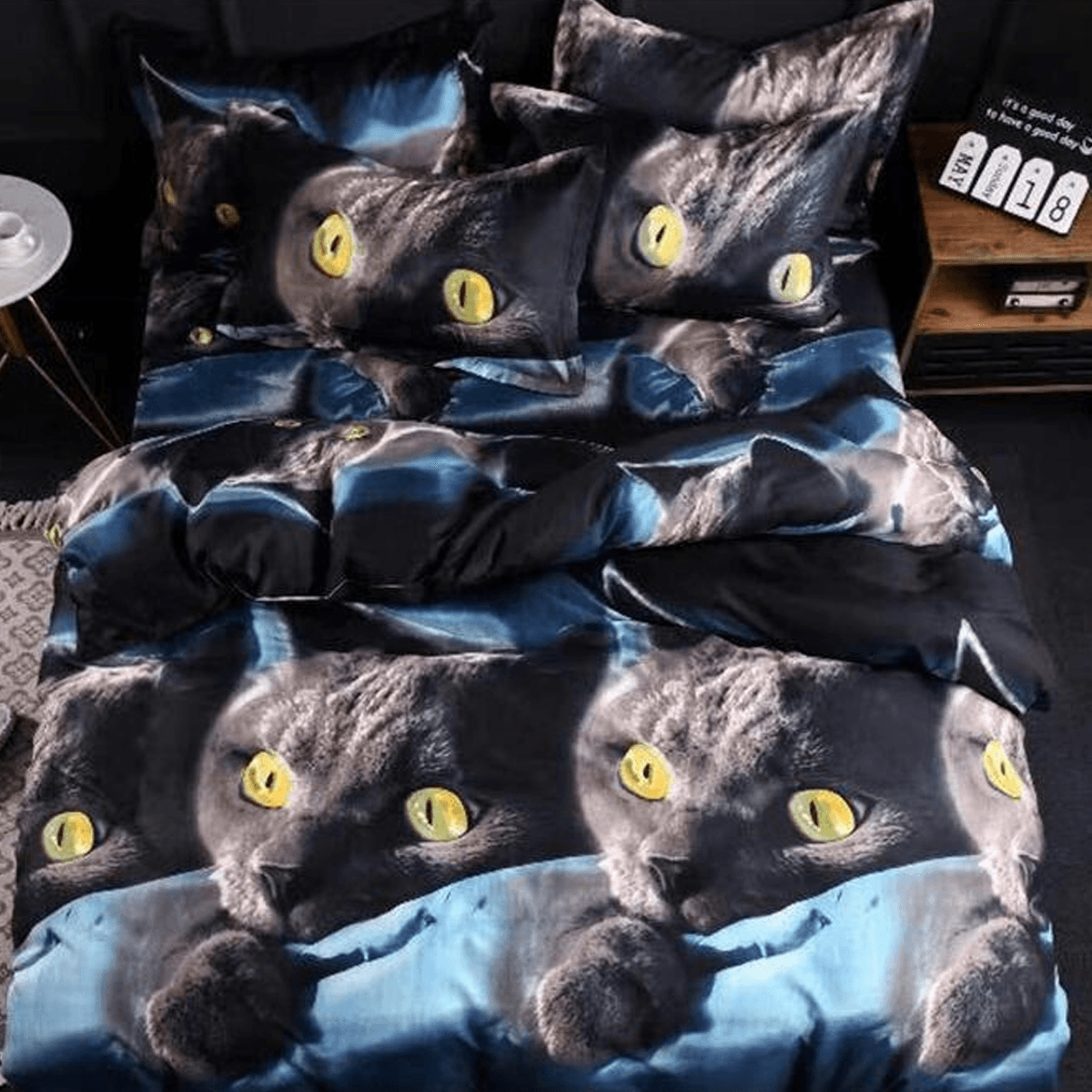 3D Cat Cotton Queen King Double Duvet Quilt Cover Sheet Pillowcase Bedding Sets