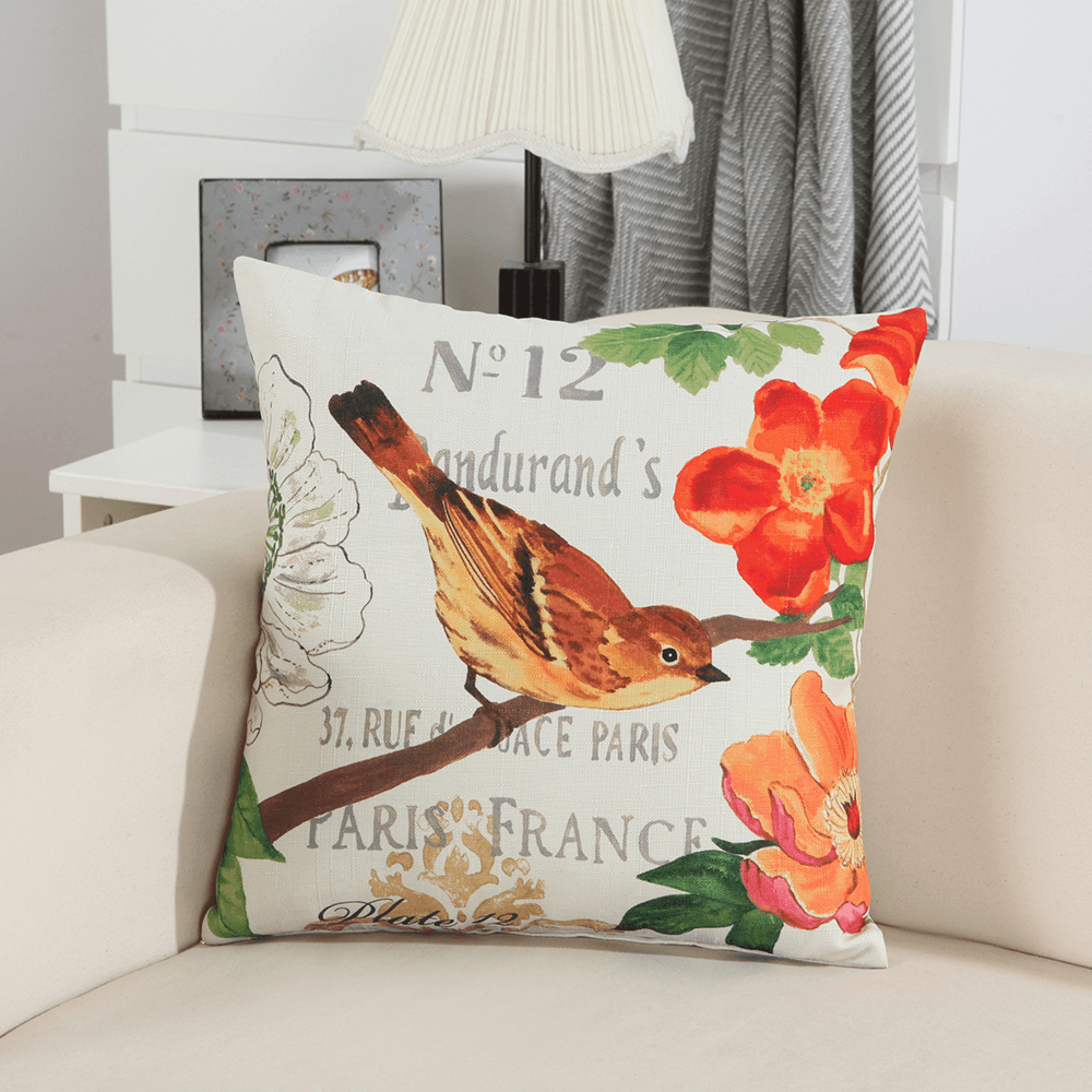 Cotton Linen Colorful Painting Birds Cushion Cover Car Decorative Throw Pillow Case