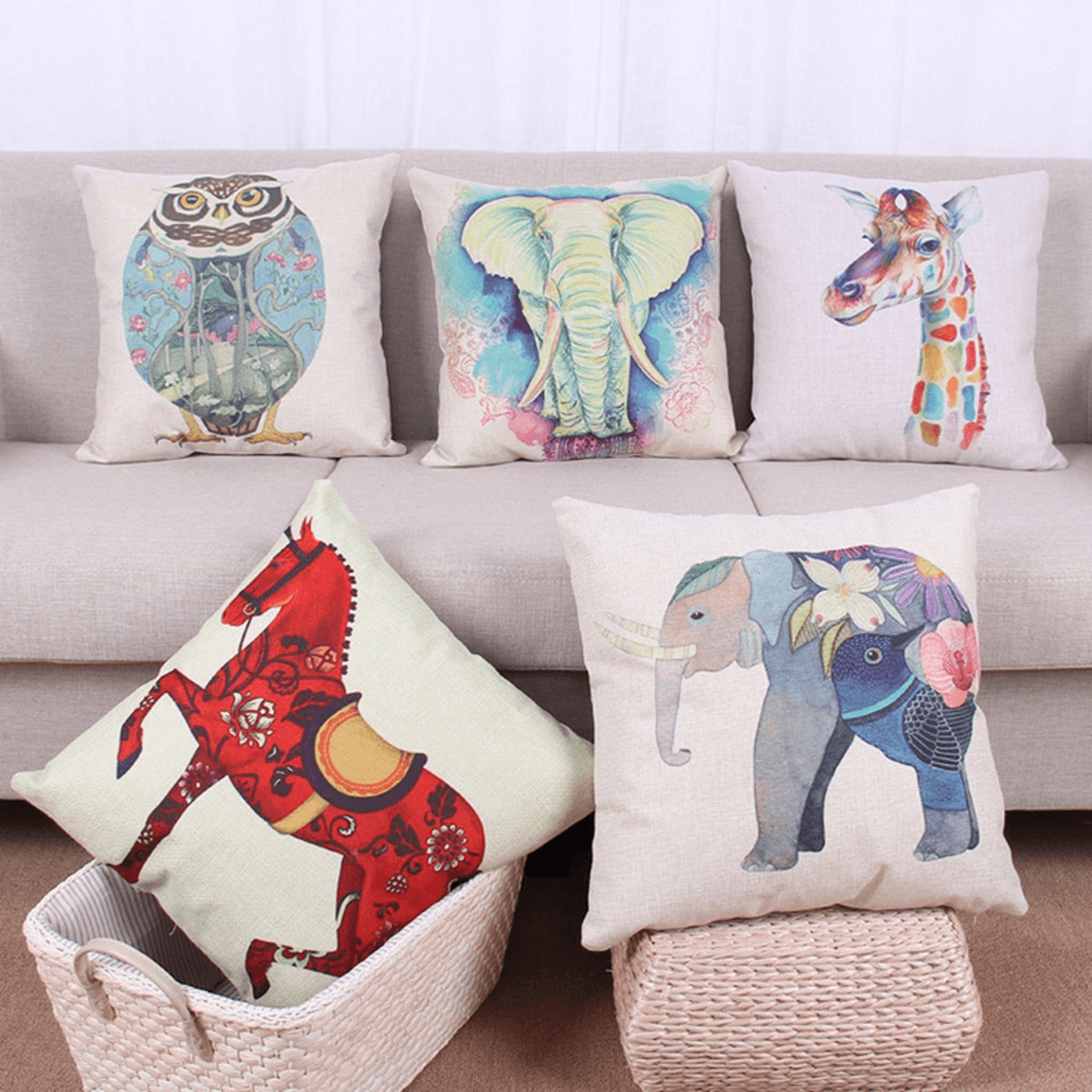 Fashion Animal Cotton Linen Throw Pillow Case Waist Cushion Cover Home Sofa Car Decor