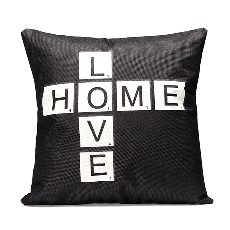 43X43Cm Black English Letter Fashion Cotton Linen Pillow Case Home Sofa Seat Bed Car Cushion Decor