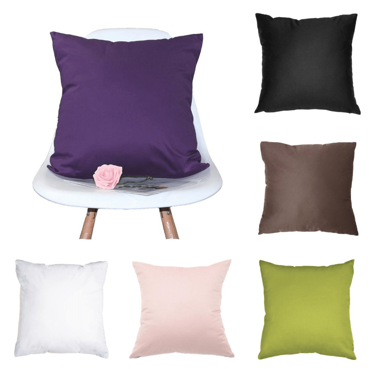 Cotton Pillow Case Solid Color Cushion Cover Throw Home Sofa Decoration 45X45Cm