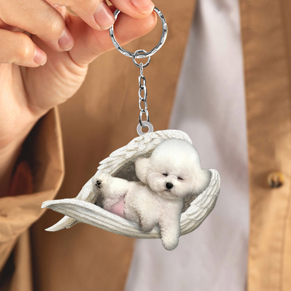 Bichon frise Sleeping Angel Acrylic Keychain