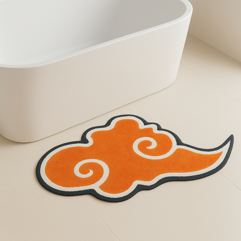 Orange Cloud Tufted Rug – Irregular Shaped Cartoon Carpet Inspired by Asian Ink Motifs