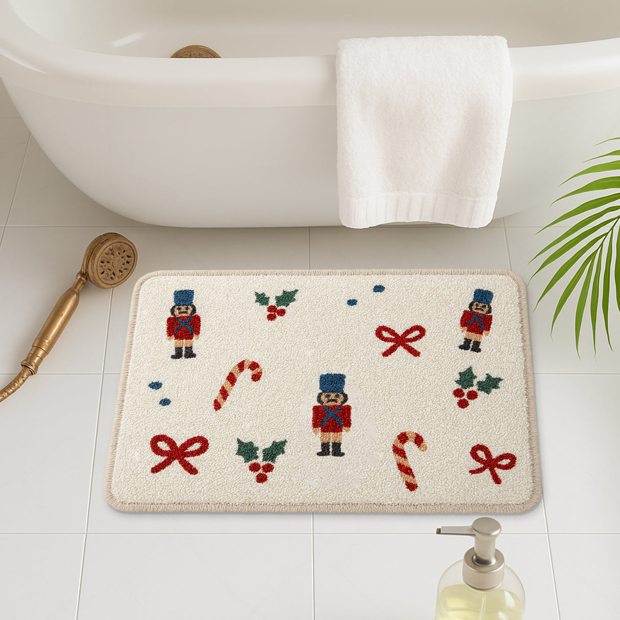 Feblilac Nutcracker Christmas Bath Mat – Festive Tufted Holiday Bathroom Rug