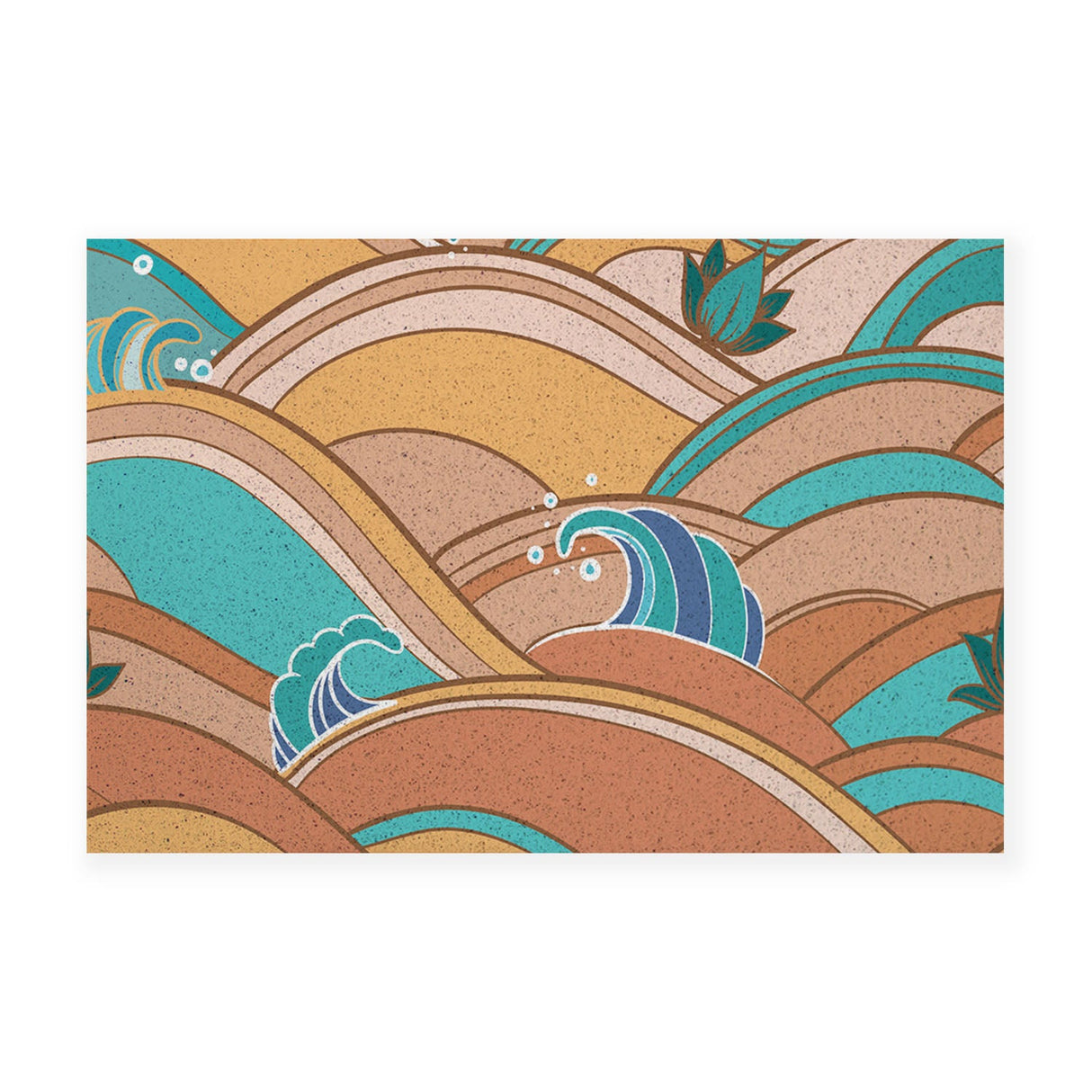 Feblilac Yellow and blue Japanese Waves PVC Coil Door Mat