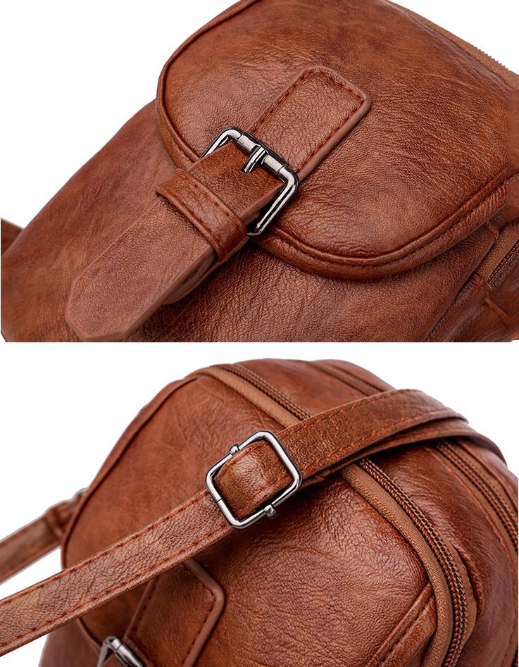 Casual soft leather solid color large capacity shoulder bag