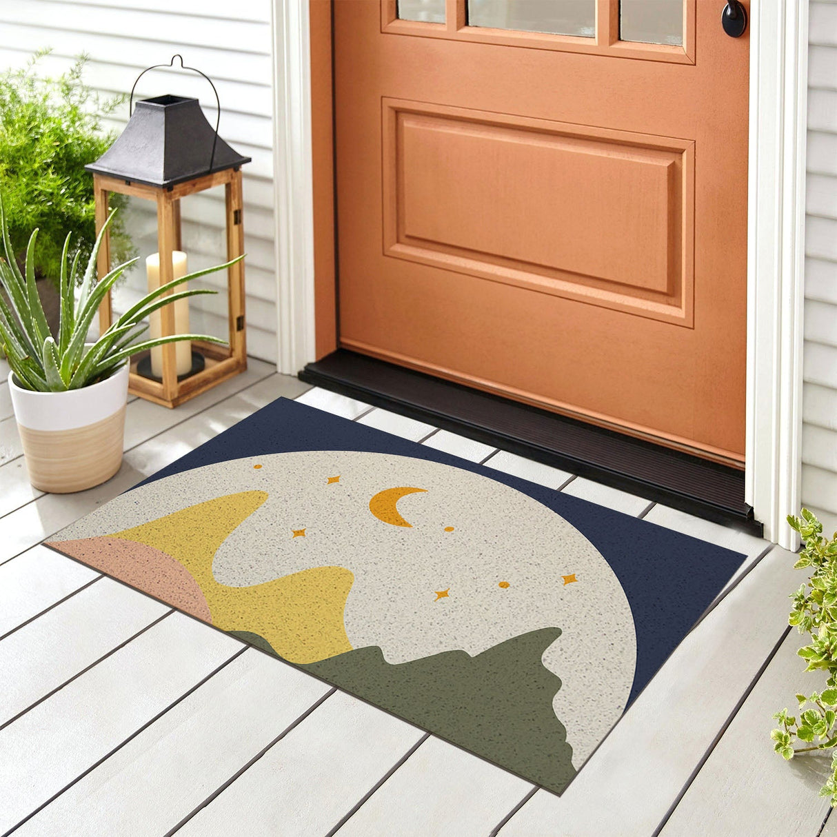 Feblilac Brown Background Moon Mountains PVC Coil Door Mat