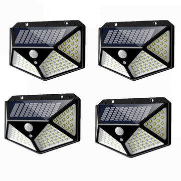 4pcs 100 LED Solar Powered PIR Motion Sensor Wall Light Outdoor Garden Lamp 3 Modes
