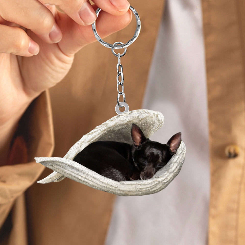Black chihuahua Sleeping Angel Acrylic Keychain