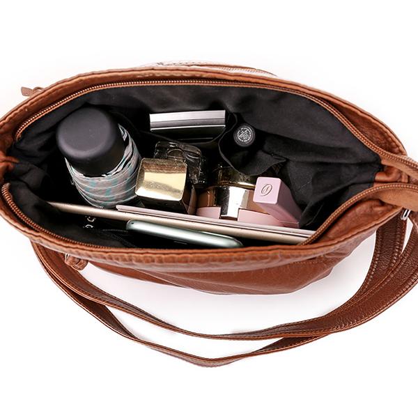 Casual soft leather solid color large capacity shoulder bag