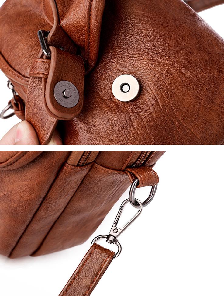 Casual soft leather solid color large capacity shoulder bag