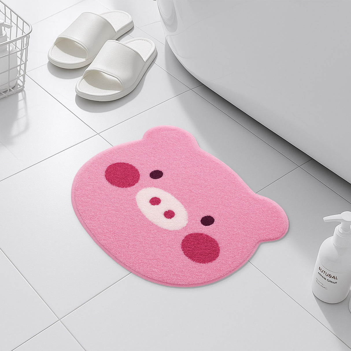 Feblilac Pig Bath Mat, Cute Animal Bathroom Rug, Soft Flush Non-Slip Water Absorbent Mat