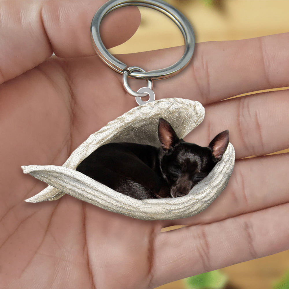 Black chihuahua Sleeping Angel Acrylic Keychain