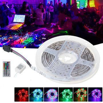 White Reel IP65 DC12V 24W 5M 2835 RGB 300 LED Strip Light + 44Keys IR Remote Control + Controller - Lighting