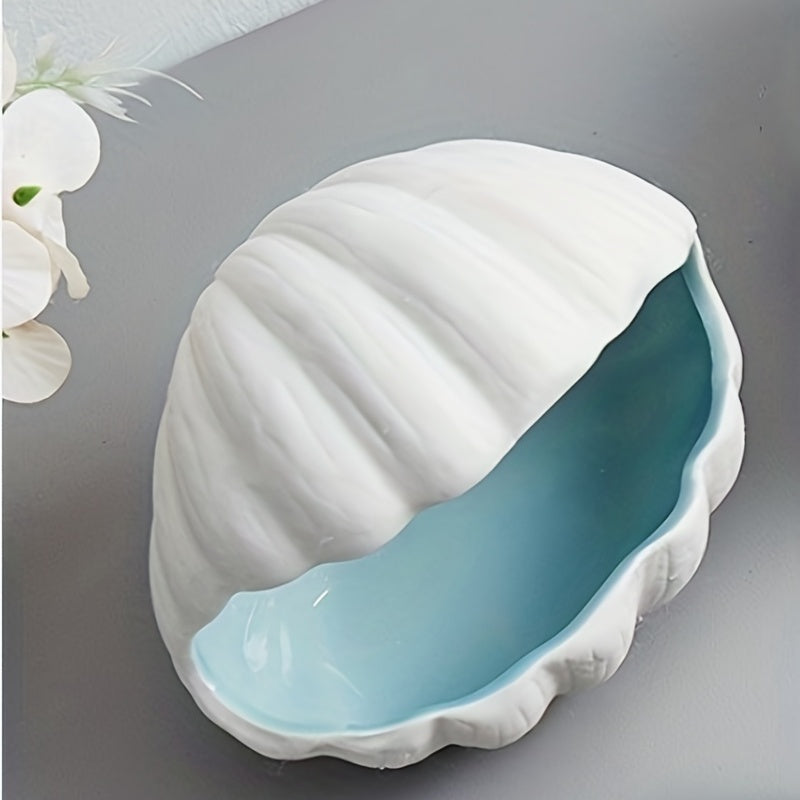Ceramic Shell Jewelry Storage Tray, Aqua White Earrings Rings Bracelets Storage Container