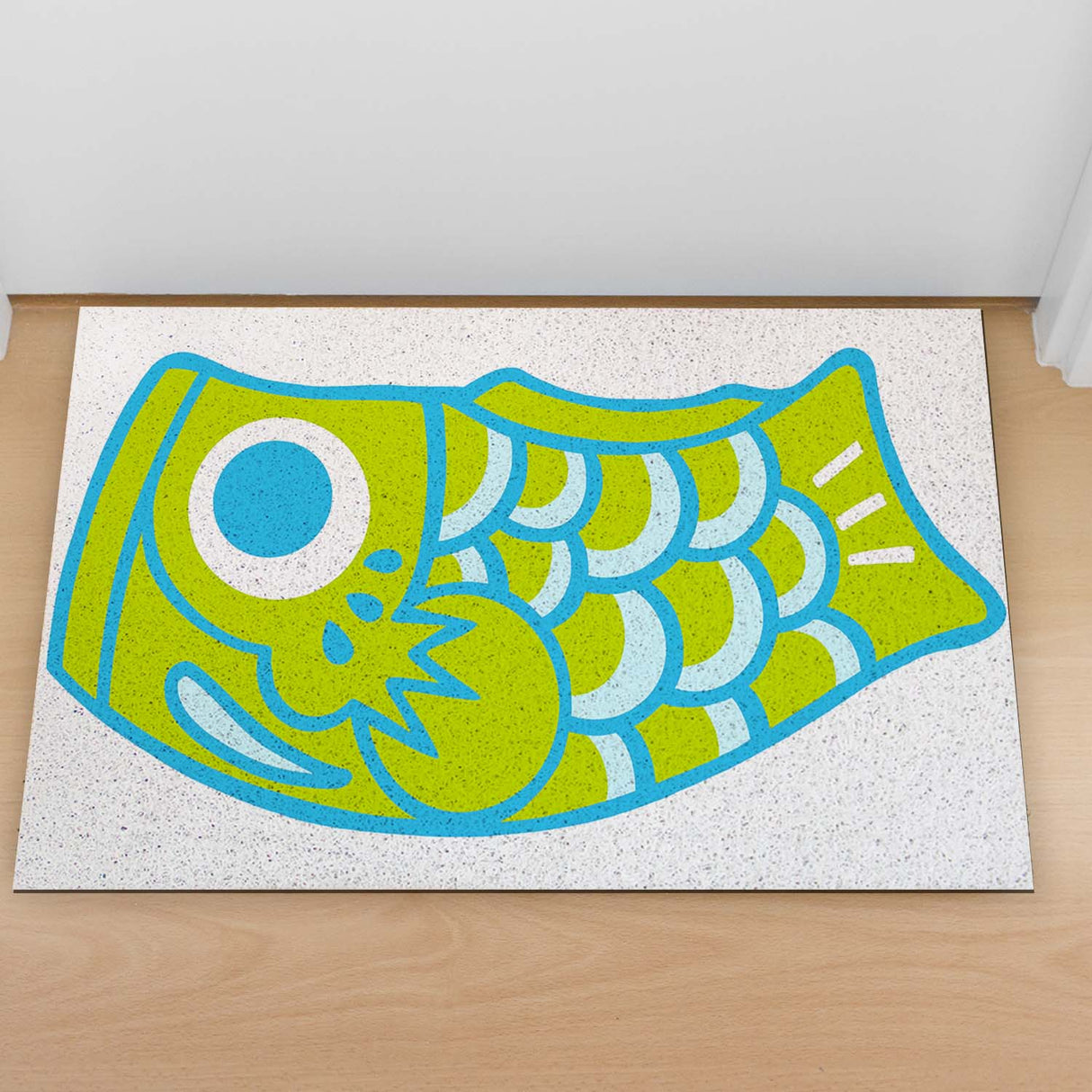 Feblilac Teal Japanese Koi PVC Coil Door Mat