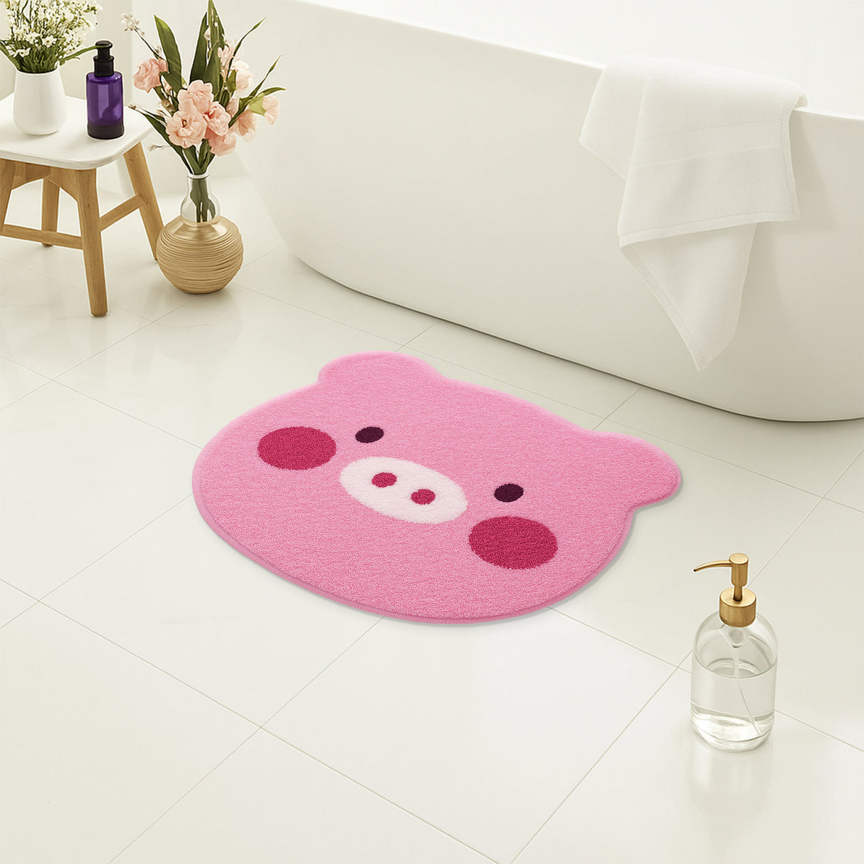 Feblilac Pig Bath Mat, Cute Animal Bathroom Rug, Soft Flush Non-Slip Water Absorbent Mat