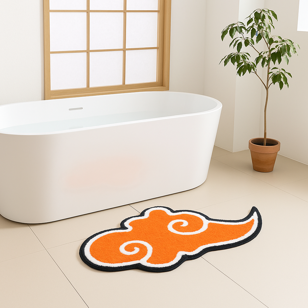 Orange Cloud Tufted Rug – Irregular Shaped Cartoon Carpet Inspired by Asian Ink Motifs