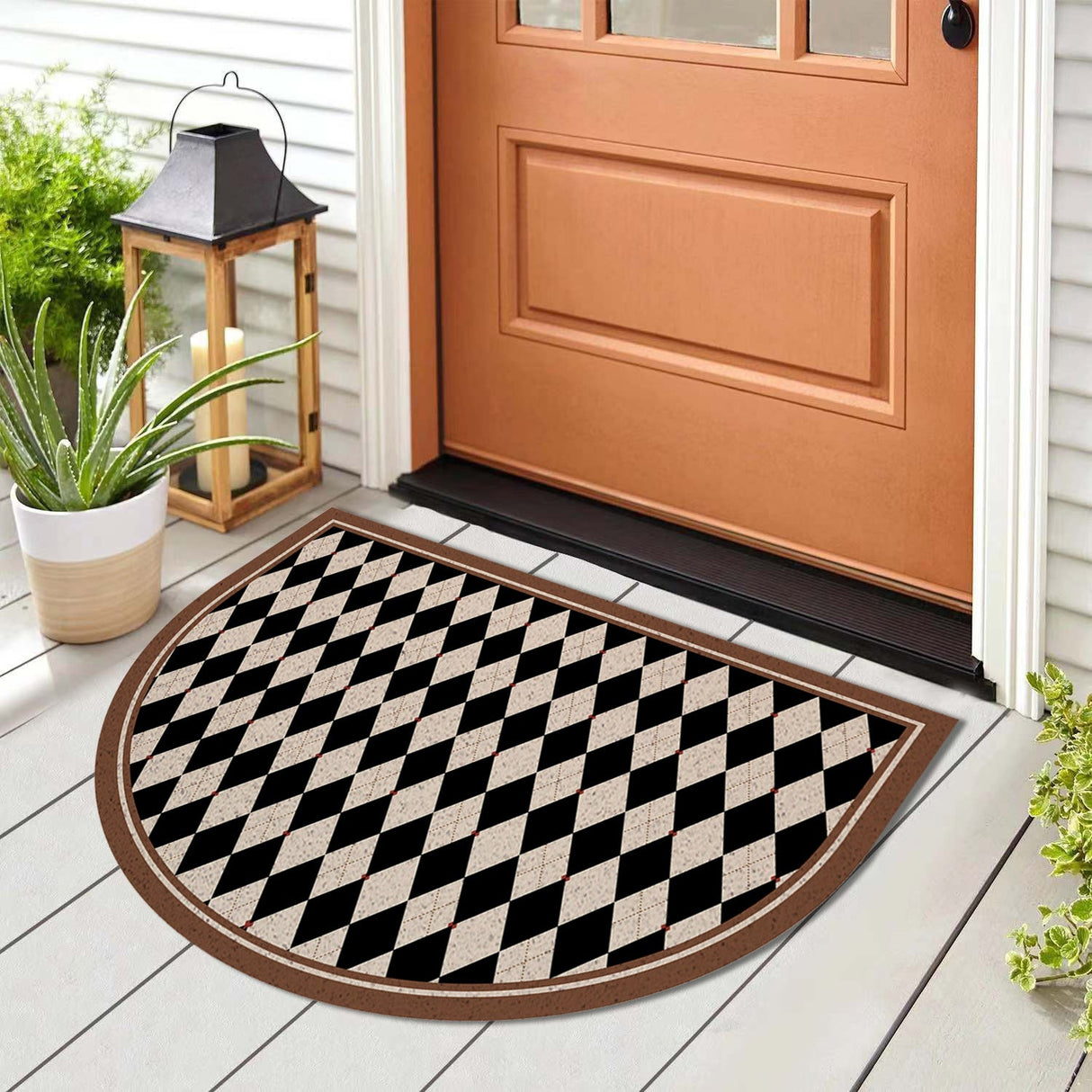 Feblilac Semicircle Checkerboard Arch PVC Coil Door Mat