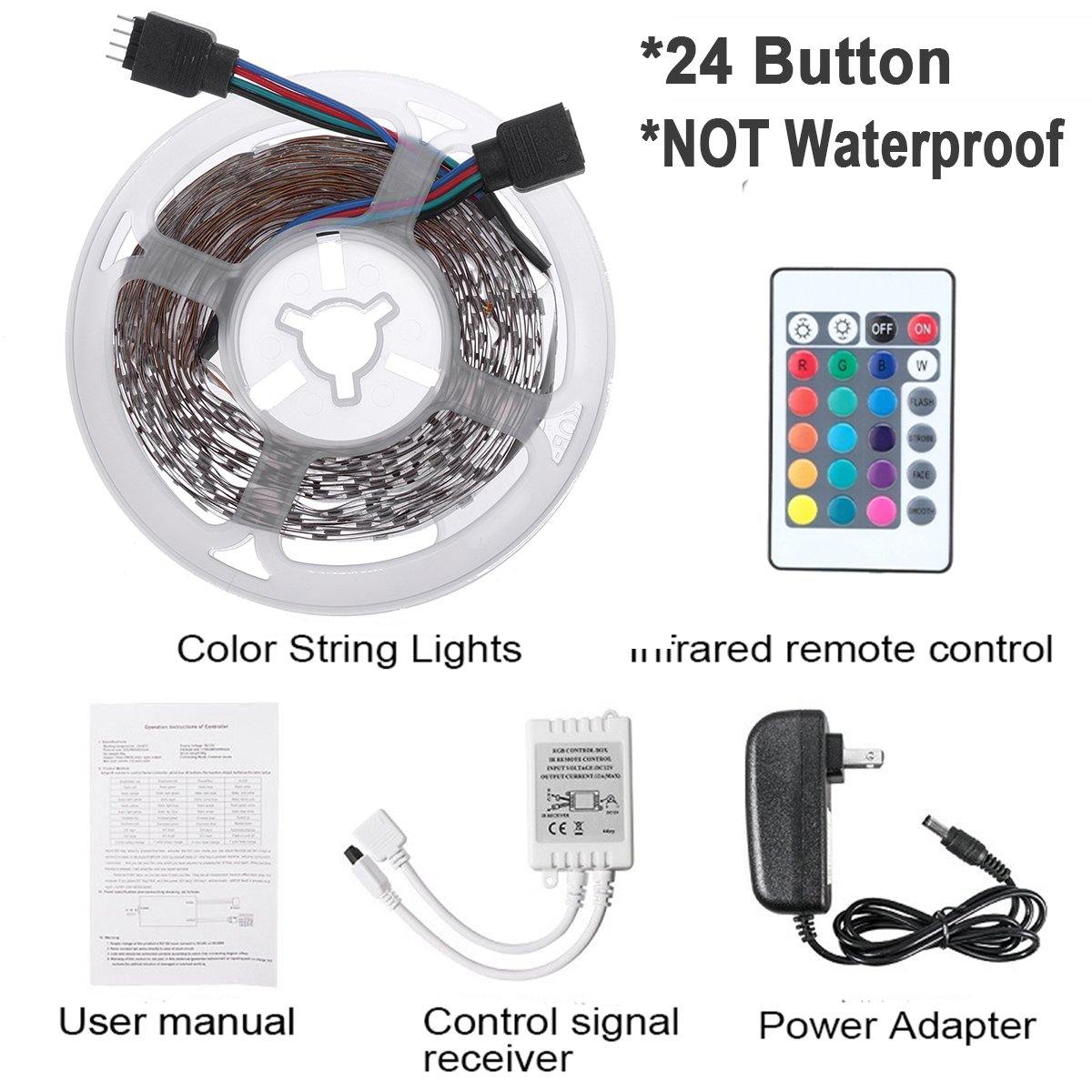 DC12V 2835SMD 5M 300LED Strip Light Waterproof Non-waterproof RGB Lamp + 24/44 key IR Controller+ Power Adapter