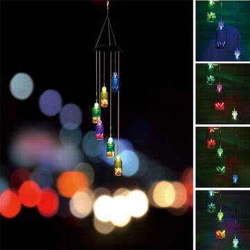 Solar Powered LED Wishing Bottle Wind Chime Hanging Light Color Changing Lamp Garden Decor Room