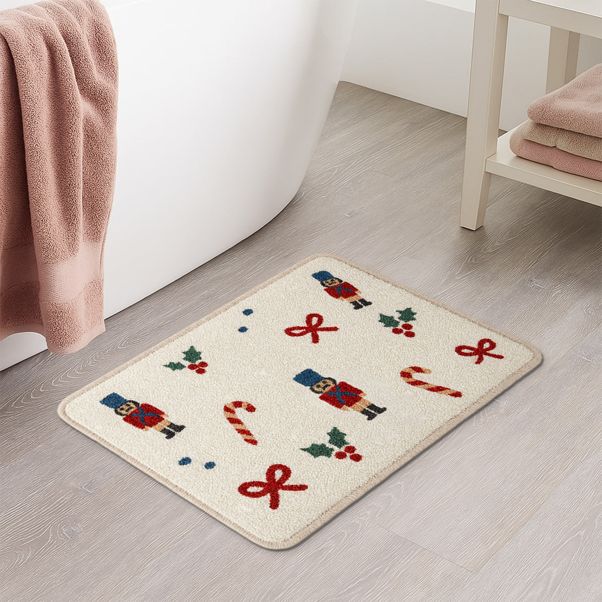 Feblilac Nutcracker Christmas Bath Mat – Festive Tufted Holiday Bathroom Rug