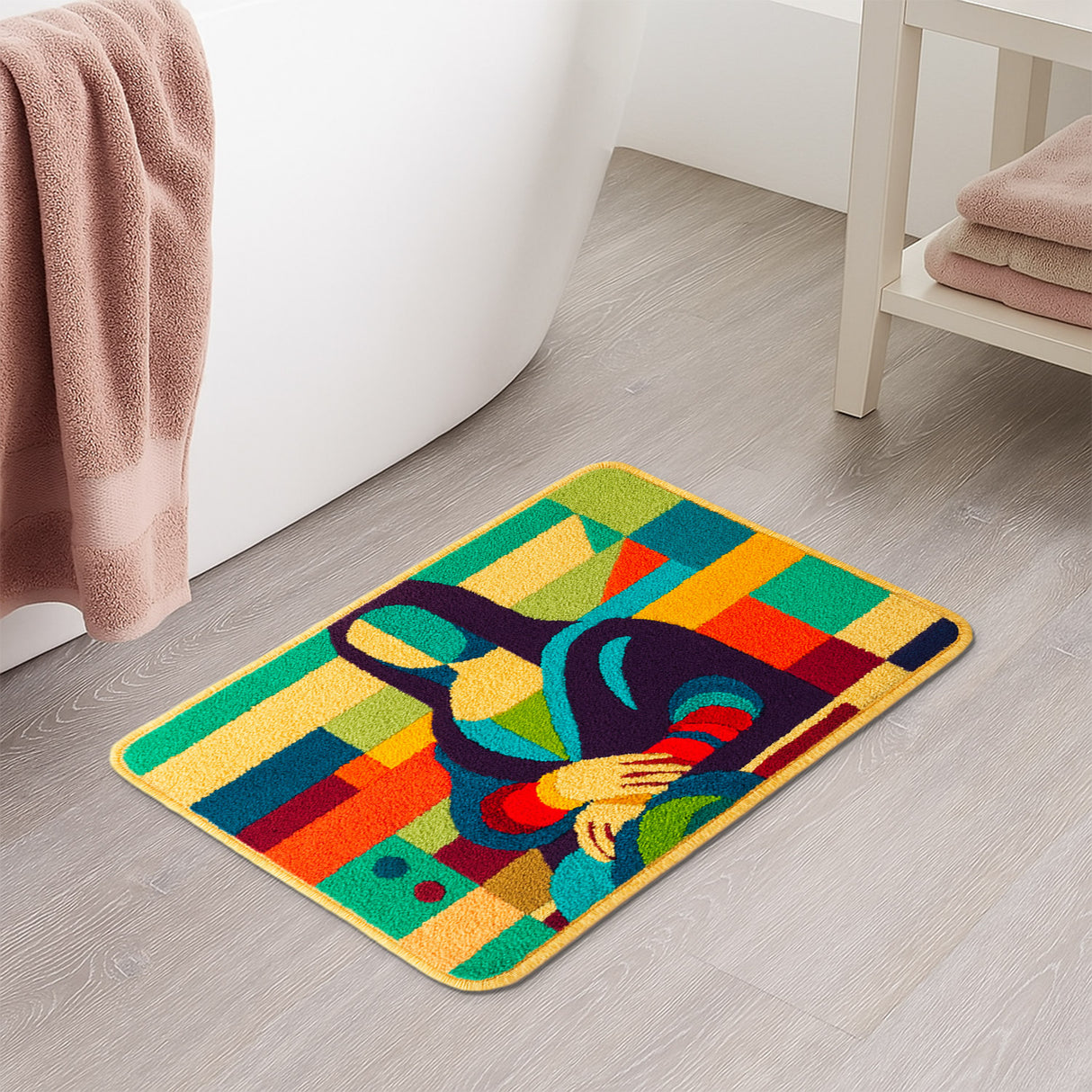 Feblilac Abstract Mona-Inspired Tufted Rug – Colorful Modern Art Bath Mat | Non-Slip & Soft