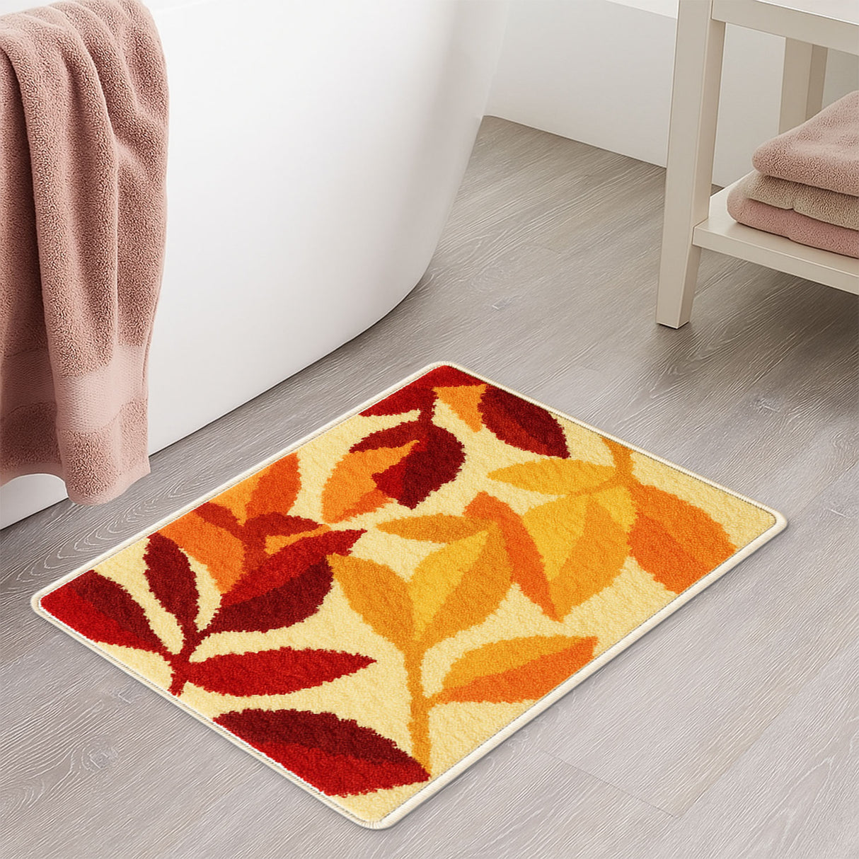 Feblilac Autumn Leaves Bath Mat – Soft Anti-Slip Fall Bathroom Rug