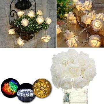 Battery Powered 2.3M 20LEDs Indoor Bedroom Decor Wedding Rose Flower Fairy String Light