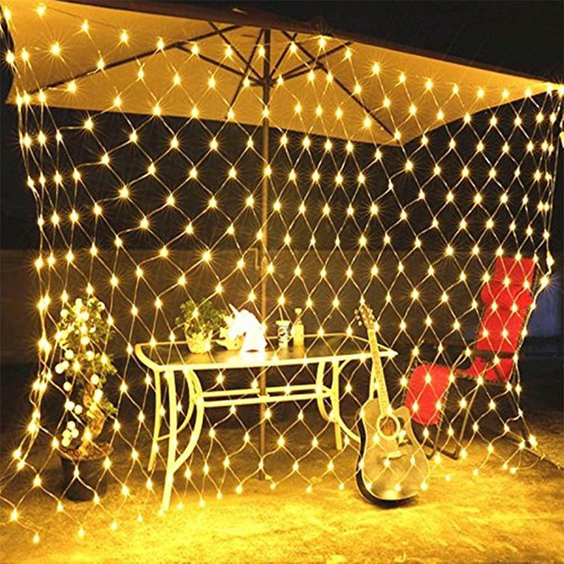 Solar Powered LED Mesh Curtain Fairy String Light Wedding Indoor Outdoor Christmas Garden Party Lamp