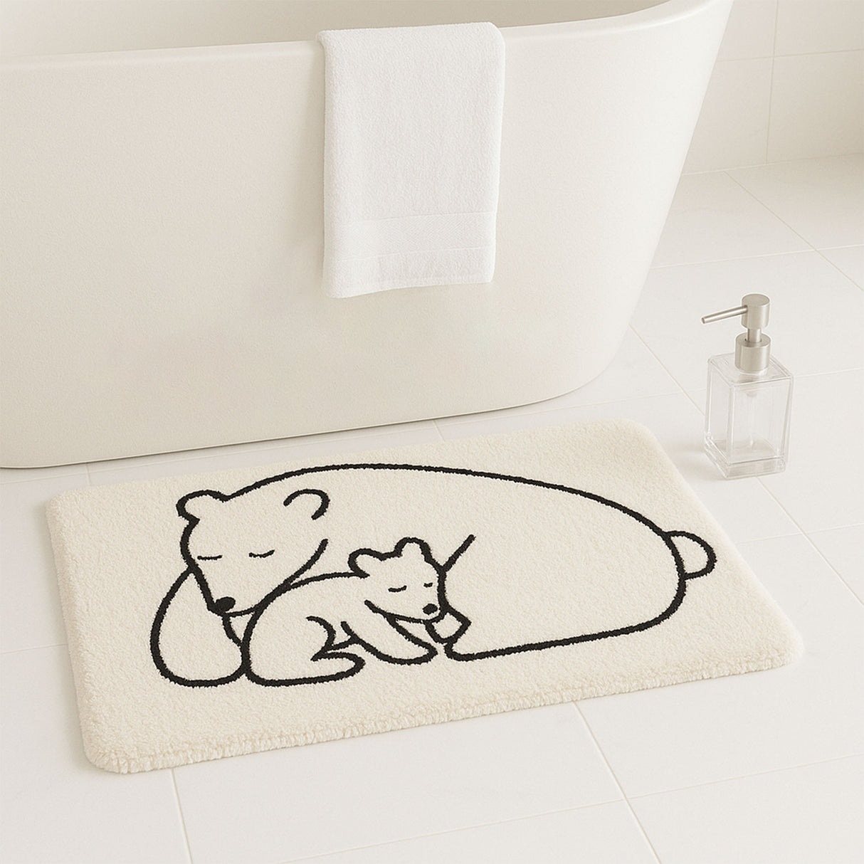 Feblilac Minimalist Bear & Cub Bath Mat | Nordic Style Soft Non-Slip Bathroom Rug
