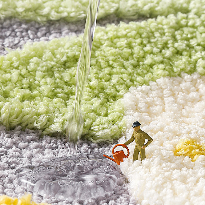 Feblilac Retro Green Gradient U-Shaped Toilet Rug – Soft Absorbent Non-Slip Bathroom Mat