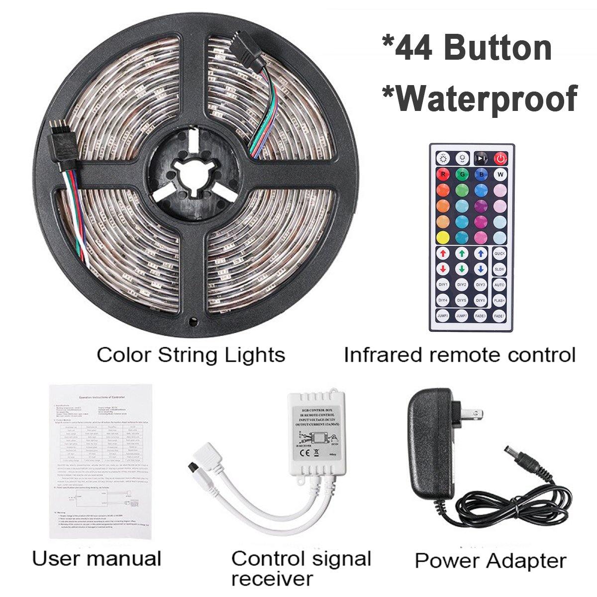 DC12V 2835SMD 5M 300LED Strip Light Waterproof Non-waterproof RGB Lamp + 24/44 key IR Controller+ Power Adapter