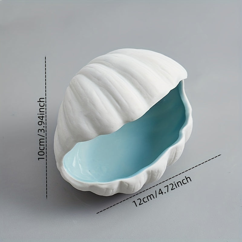 Ceramic Shell Jewelry Storage Tray, Aqua White Earrings Rings Bracelets Storage Container