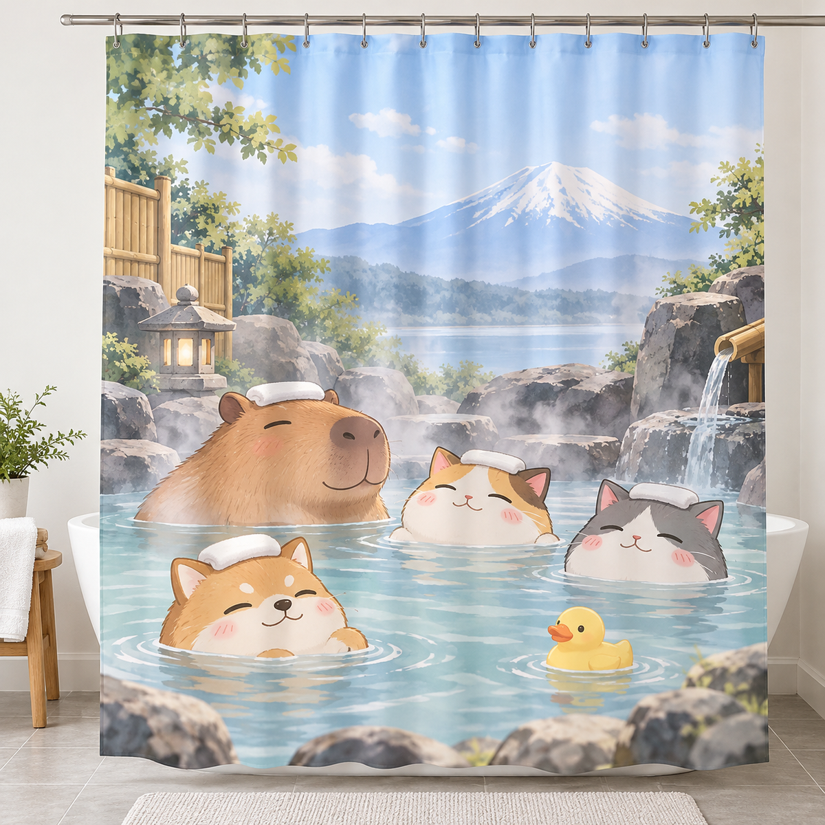 Cute Hot Spring Shower Curtain