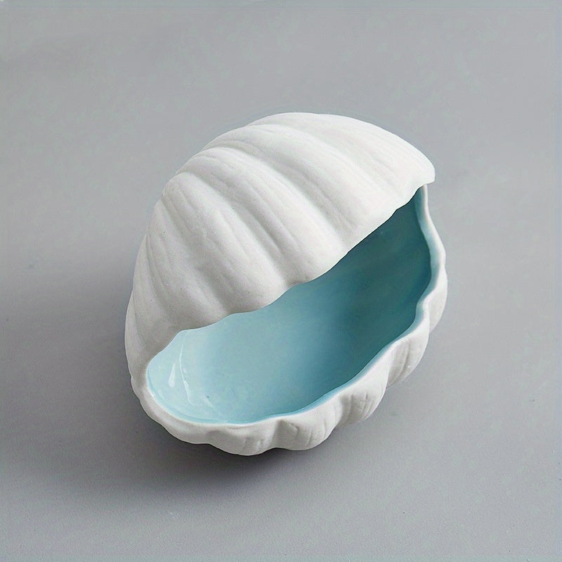 Ceramic Shell Jewelry Storage Tray, Aqua White Earrings Rings Bracelets Storage Container